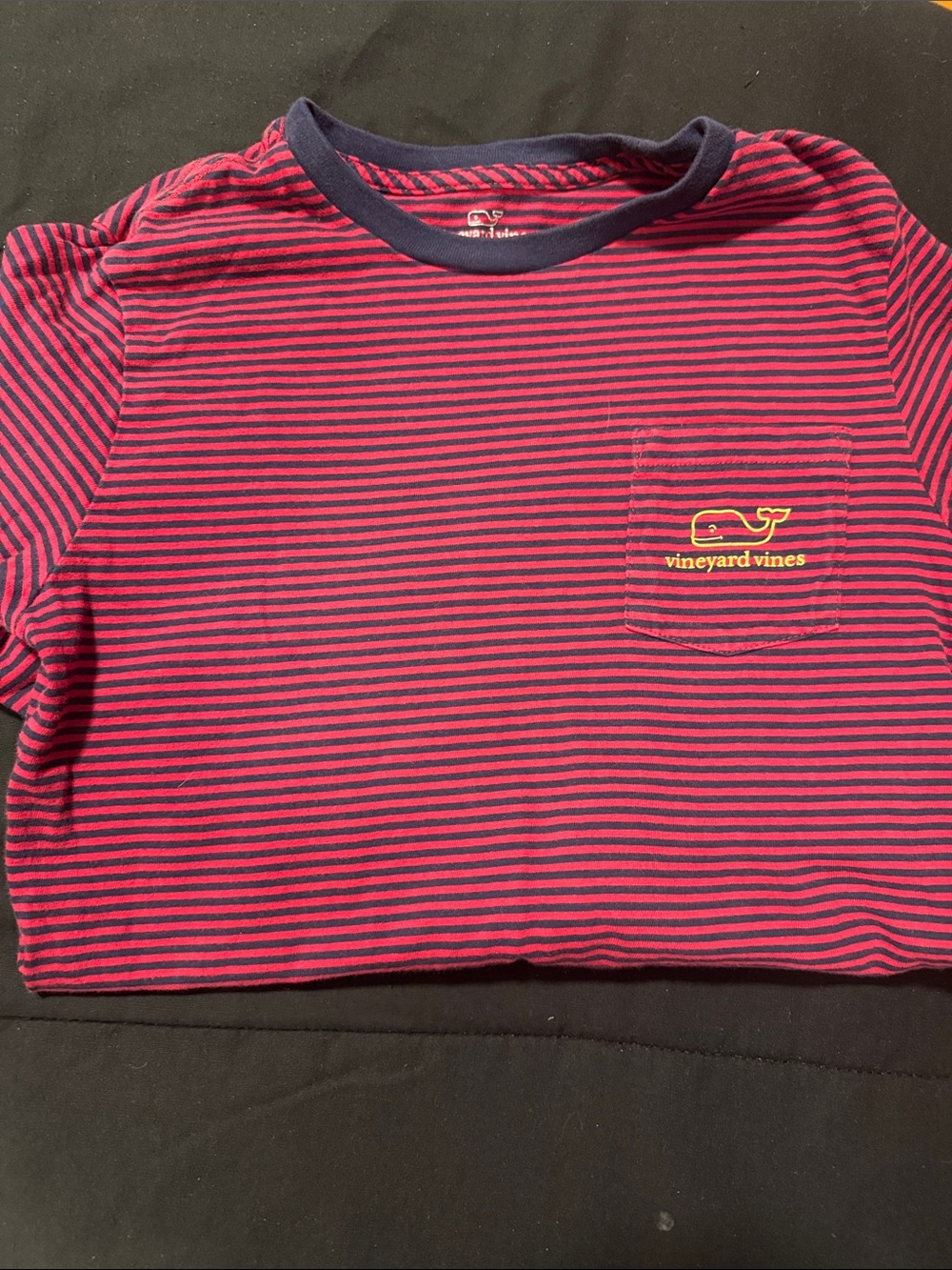 Vineyard Vines Navy & Pink Striped Pocket Tee